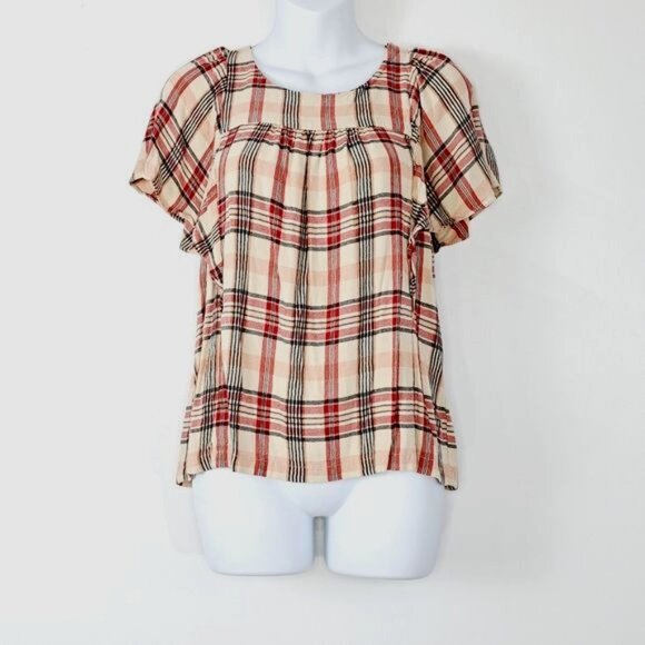 Anthropologie Maeve‎ Priscilla Plaid Flutter Sleeve Top Size Small - Picture 2 of 8